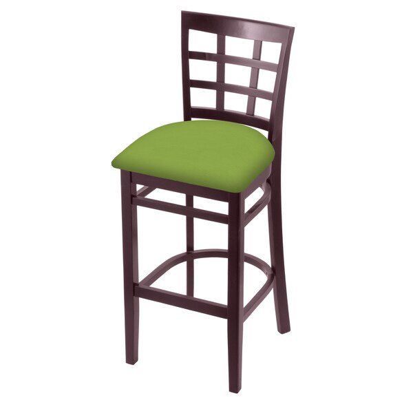 25" Counter Stool, Dark Cherry Finish, Canter Kiwi Green Seat